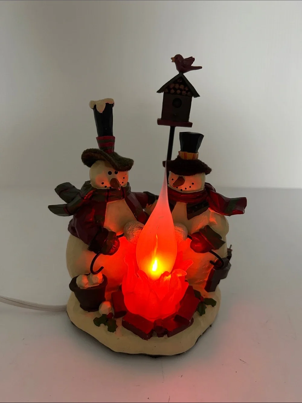 Crazy Mountain Holiday Resin Snowmen & Cardinal Lighted Winter Campfire Decor